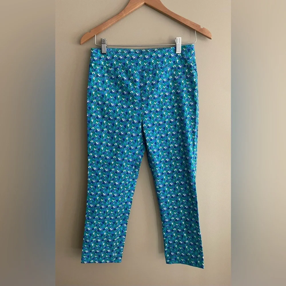 Soft Surroundings: Blue Pants with Tiny Forget Me Not Flowers Super Stretch